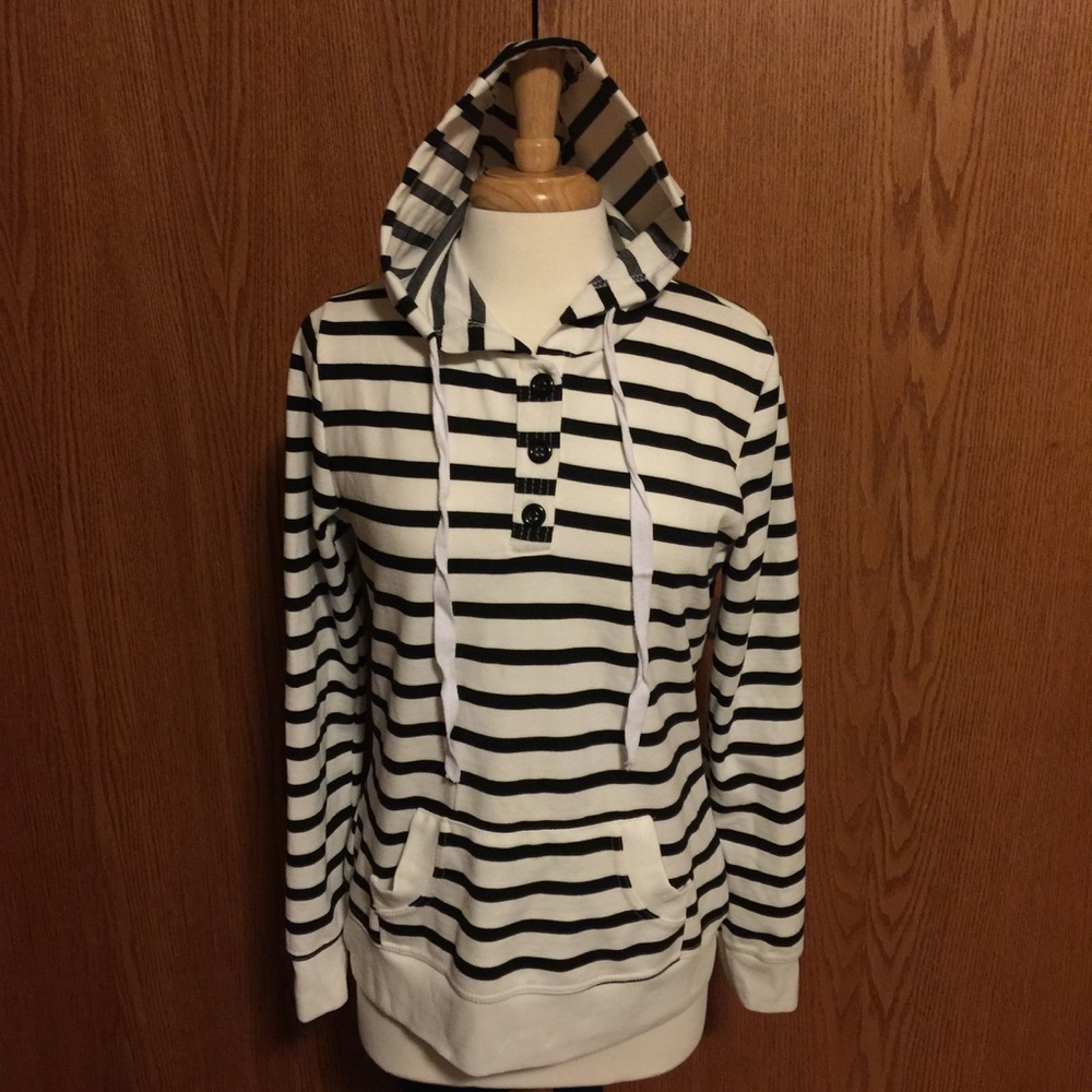 White and Black striped Hoodie